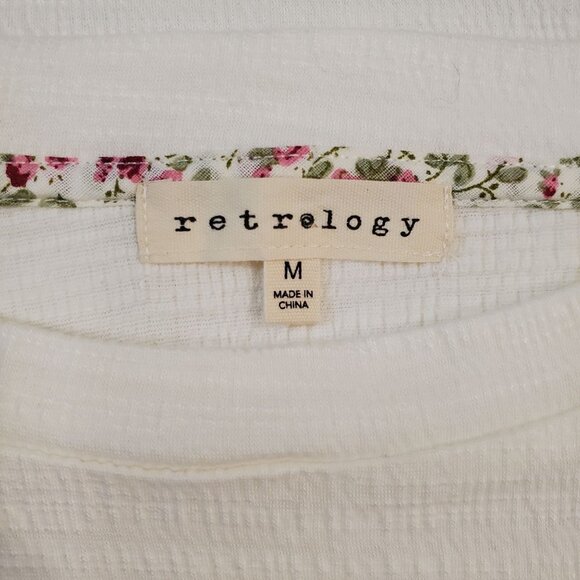 Retrology White Button-Shoulder Short Sleeve Top Medium - Picture 7 of 12